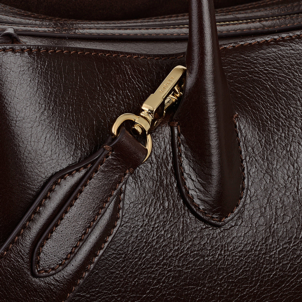 The Romilly Leather Large Ziptop Grab Bag in Dark Oak - 112267