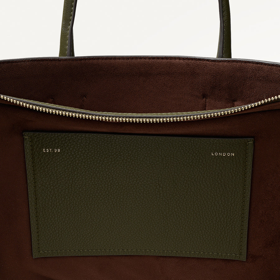 The Romilly Leather Large Ziptop Grab Bag in Pine Needle - 112268