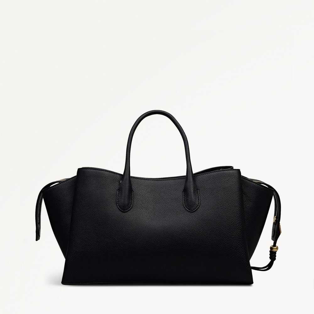 The Romilly Leather Large Ziptop Grab Bag in Black - 112269
