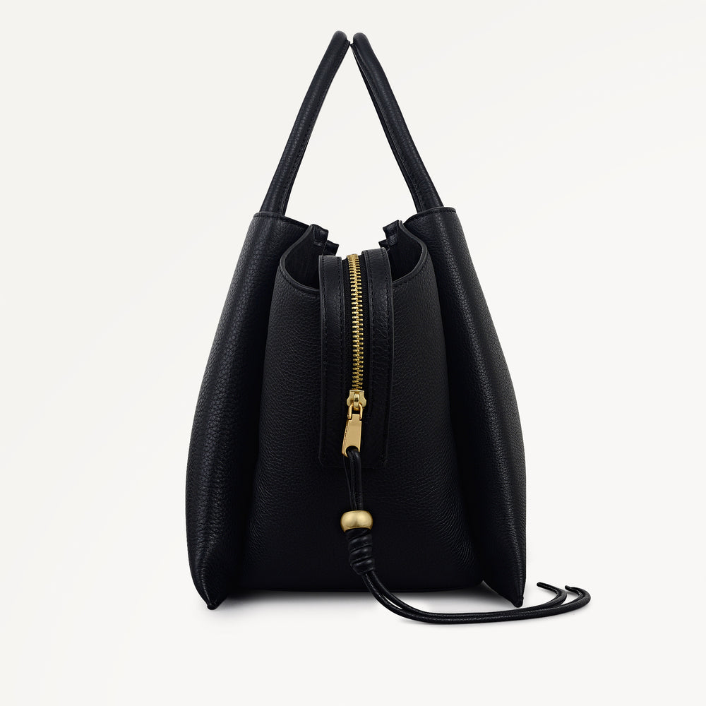 The Romilly Leather Large Ziptop Grab Bag in Black - 112269