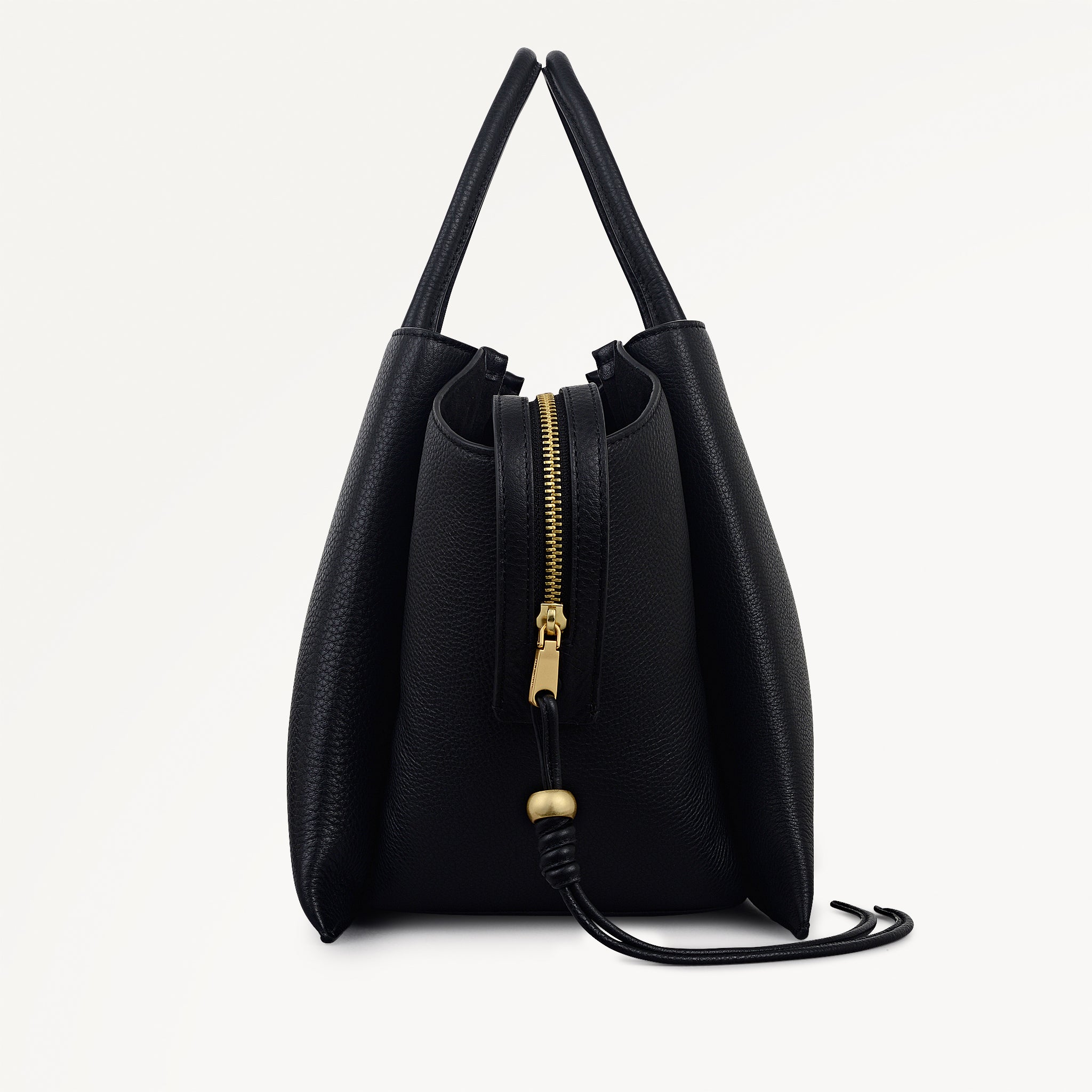 The Romilly Leather Large Ziptop Grab Bag in Black - 112269