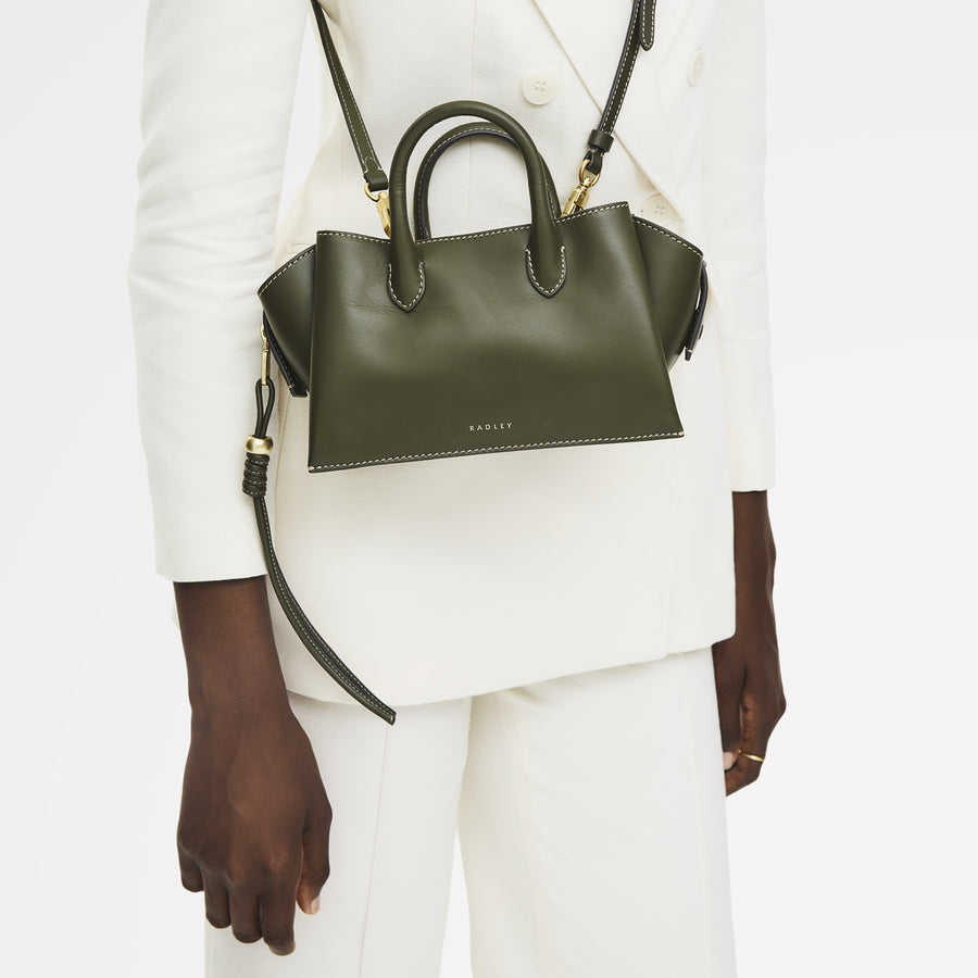 The Romilly Leather Small Ziptop Grab Bag in Pine Needle - 112270