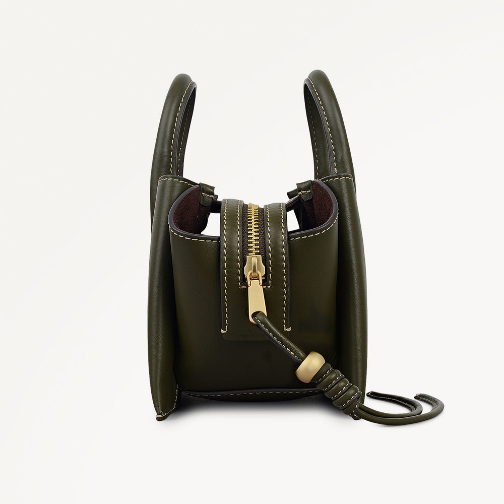 The Romilly Leather Small Ziptop Grab Bag in Pine Needle - 112270