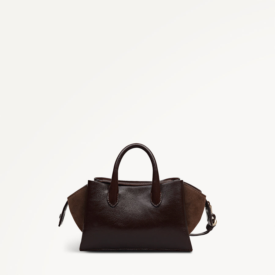 The Romilly Leather Small Ziptop Grab Bag in Dark Oak - 112272