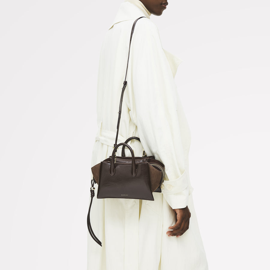 The Romilly Leather Small Ziptop Grab Bag in Dark Oak - 112272