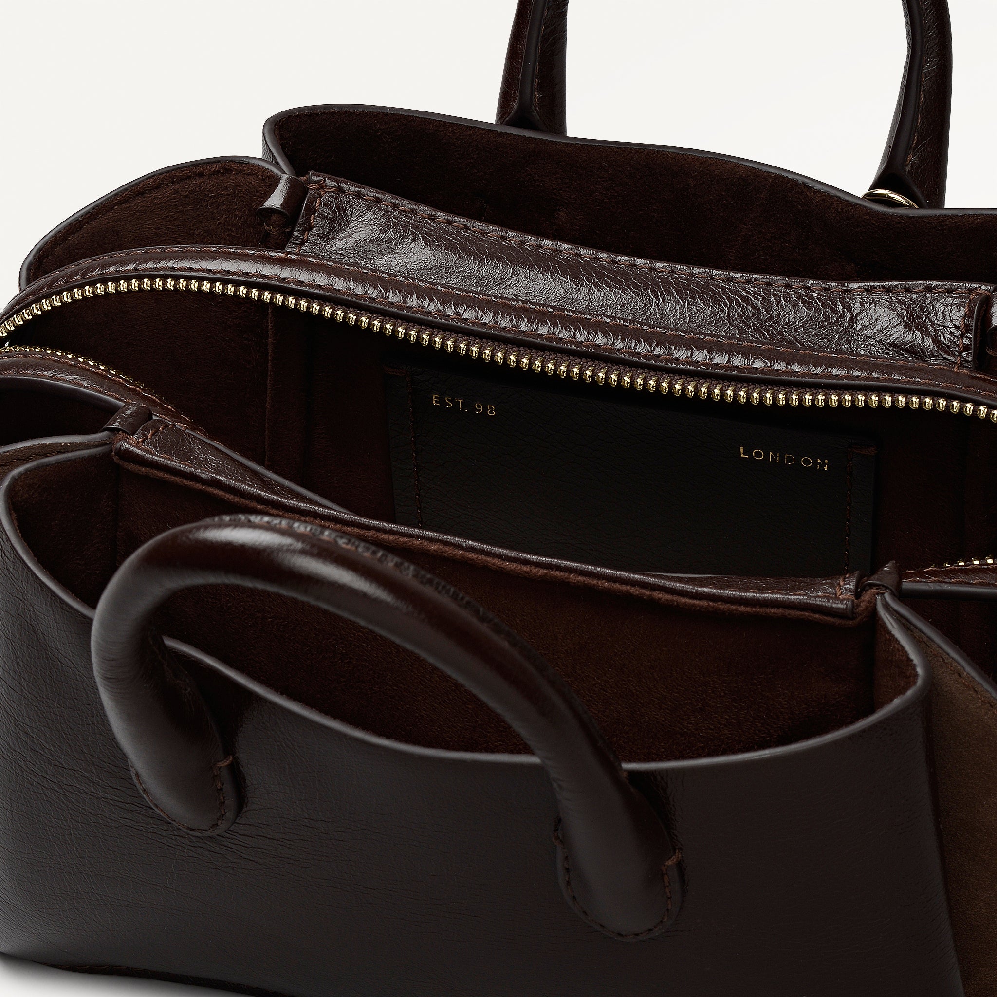 The Romilly Leather Small Ziptop Grab Bag in Dark Oak - 112272