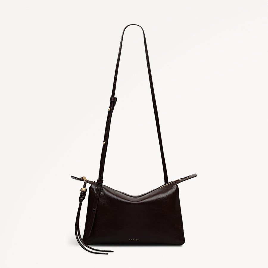 The Romilly Leather Medium Ziptop Cross Body Bag in Dark Oak - 112273