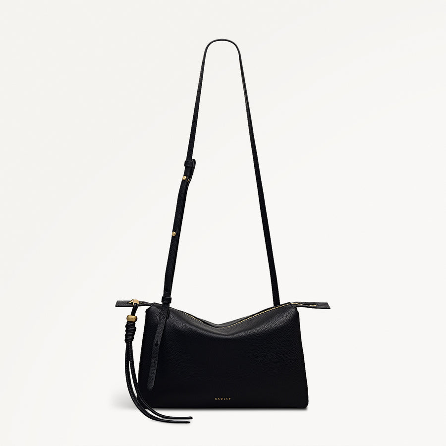 The Romilly Leather Medium Ziptop Cross Body Bag in Black - 112275