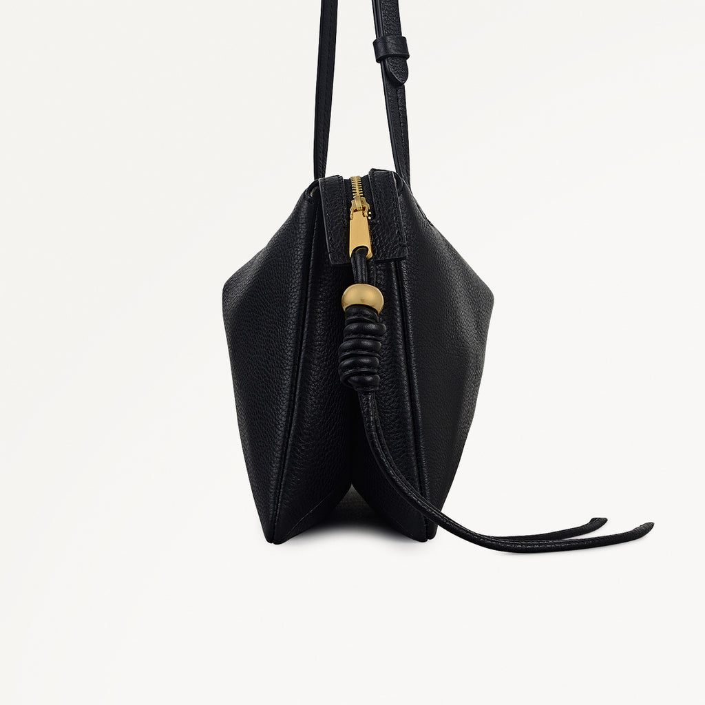 The Romilly Leather Medium Ziptop Cross Body Bag in Black - 112275