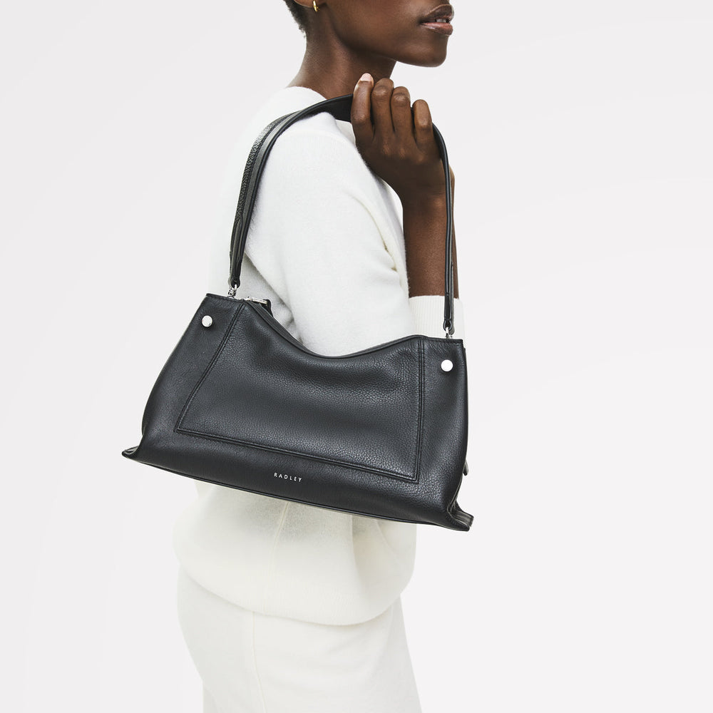 Hope Gardens Leather Medium Ziptop Shoulder Bag in Black - 112277