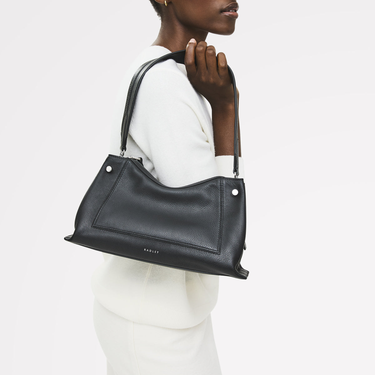 Hope Gardens Leather Medium Ziptop Shoulder Bag in Black - 112277