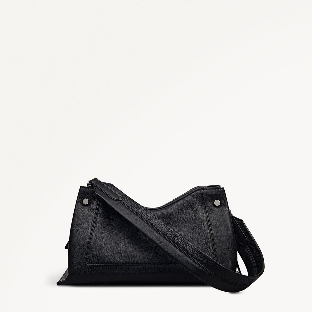 Hope Gardens Leather Medium Ziptop Shoulder Bag in Black - 112277