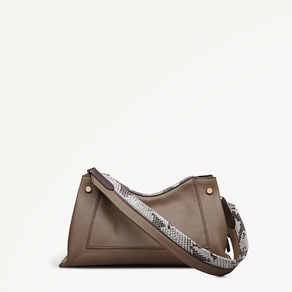 Hope Gardens Leather Medium Ziptop Shoulder Bag in Coffee - 112278