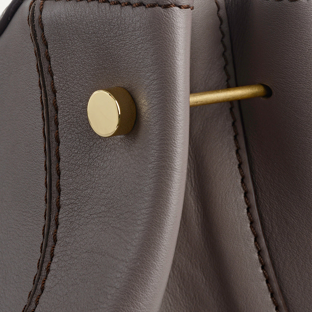 Hope Gardens Leather Medium Ziptop Shoulder Bag in Coffee - 112278