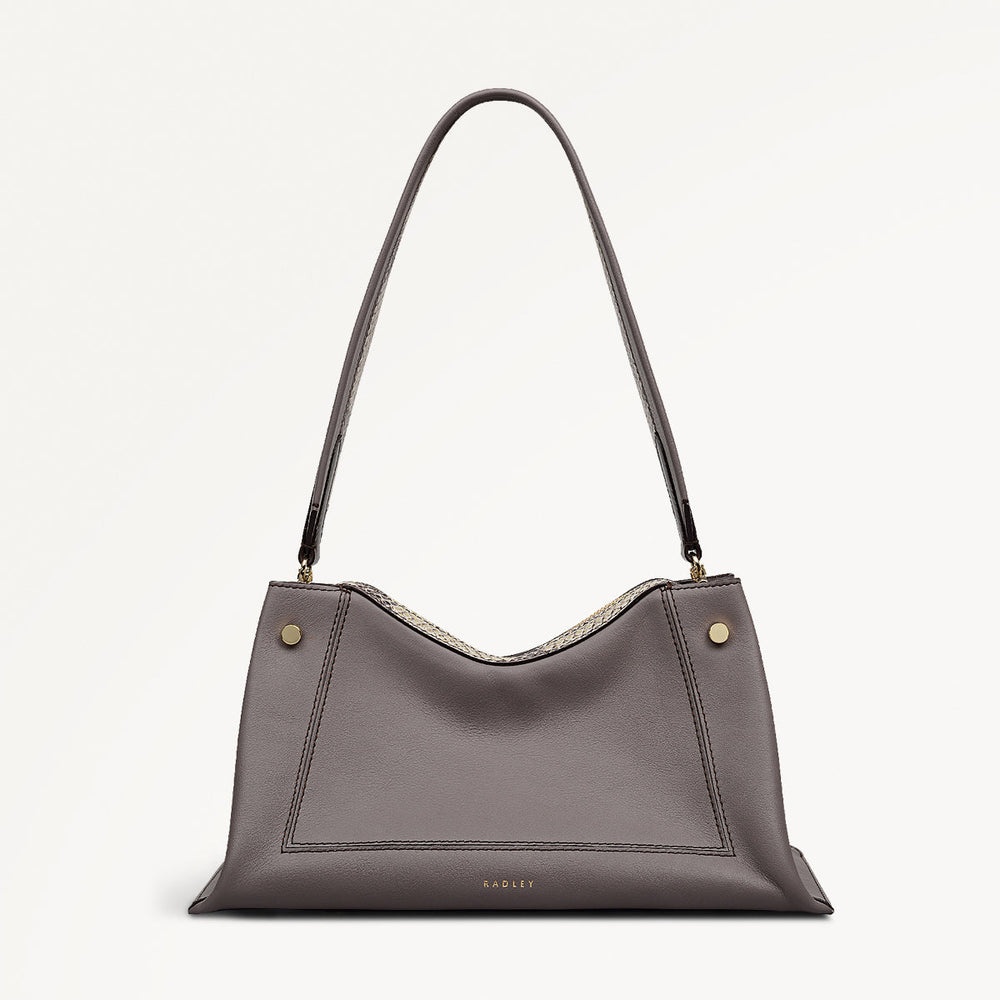 Hope Gardens Leather Medium Ziptop Shoulder Bag in Coffee - 112278