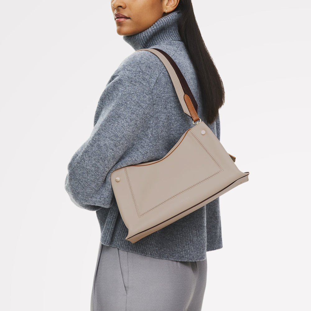 Hope Gardens Leather Medium Ziptop Shoulder Bag in Porcini - 112279