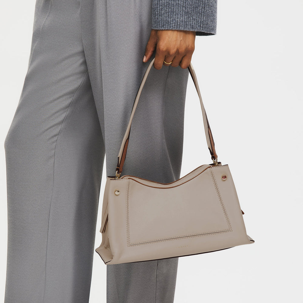 Hope Gardens Leather Medium Ziptop Shoulder Bag in Porcini - 112279