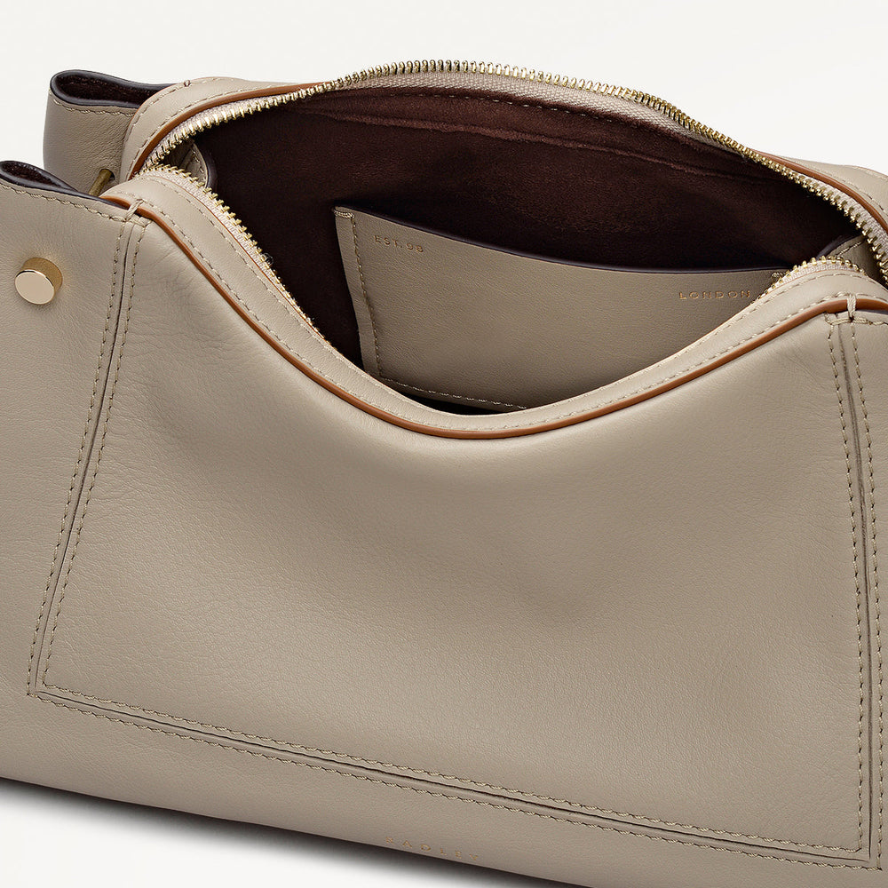 Hope Gardens Leather Medium Ziptop Shoulder Bag in Porcini - 112279
