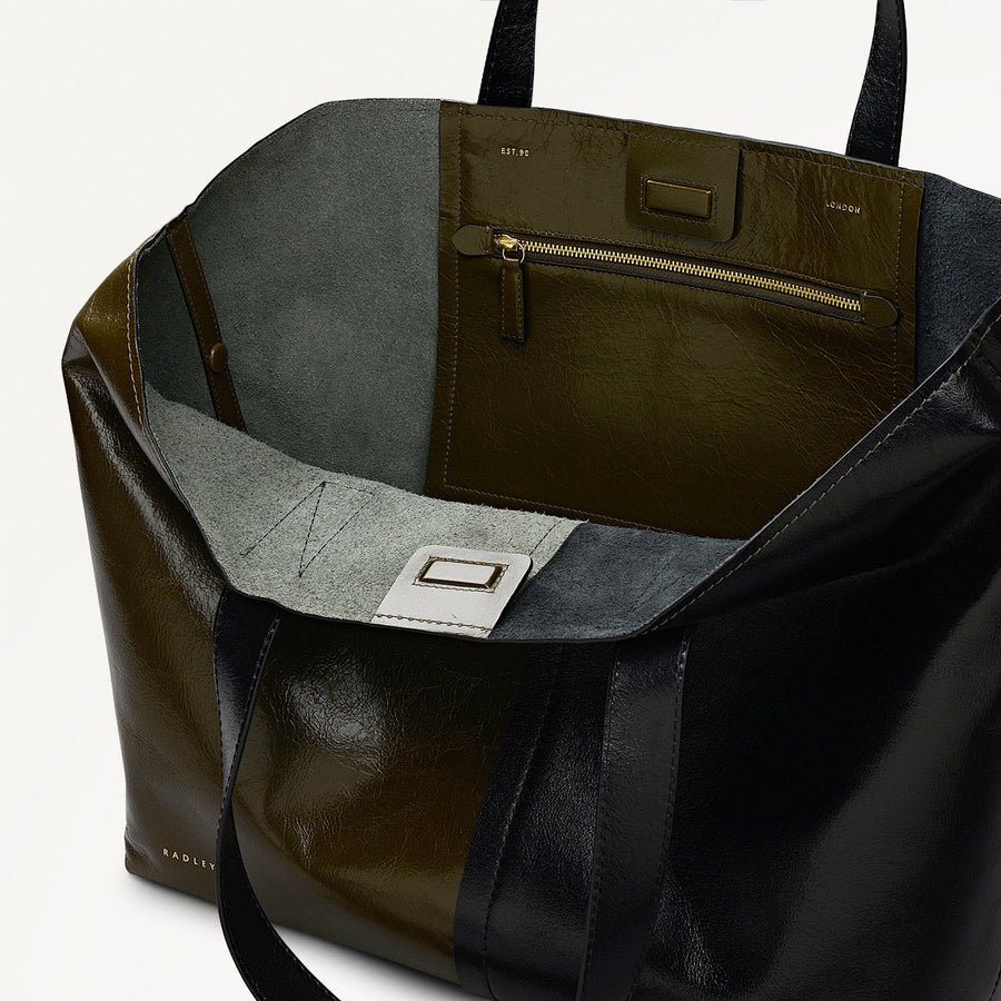 Broadway Market Leather Large Open Top Tote Bag in Pine Needle - 112281