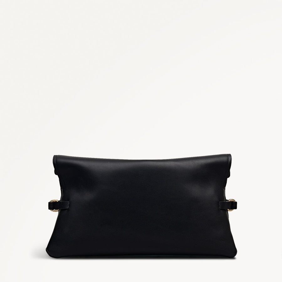 Fleet Street Leather Large Flapover Clutch Bag in Black - 112284