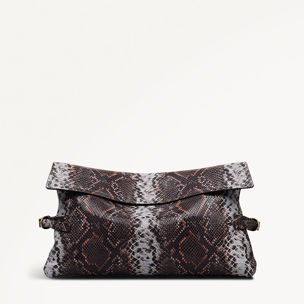 Fleet Street Leather Large Flapover Clutch Bag in Carmine - 112285