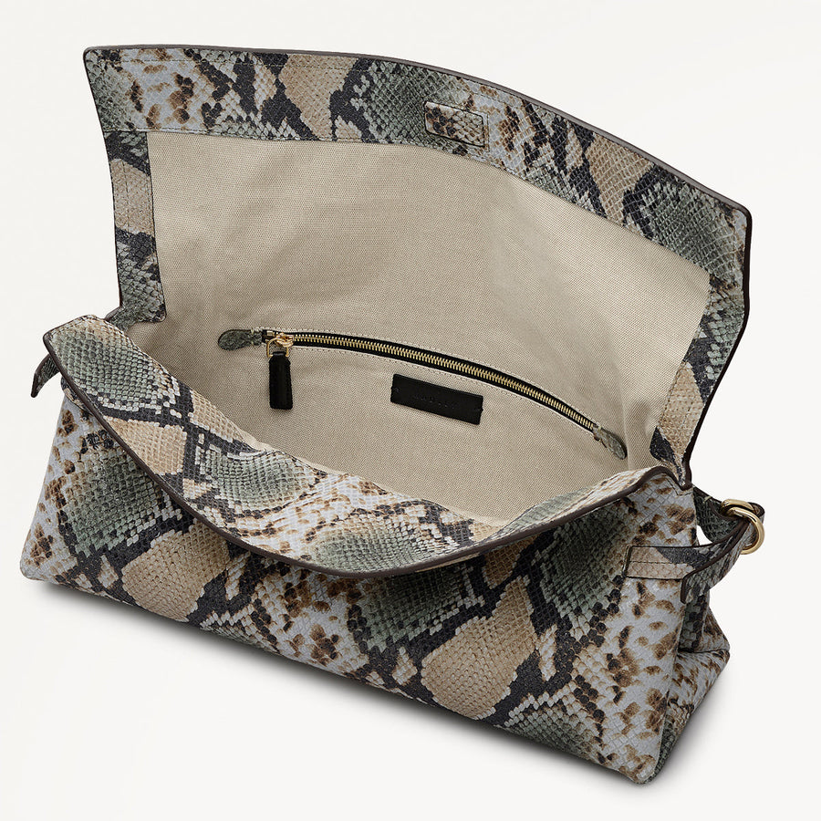 Fleet Street Leather Large Flapover Clutch Bag in Pine Needle - 112286