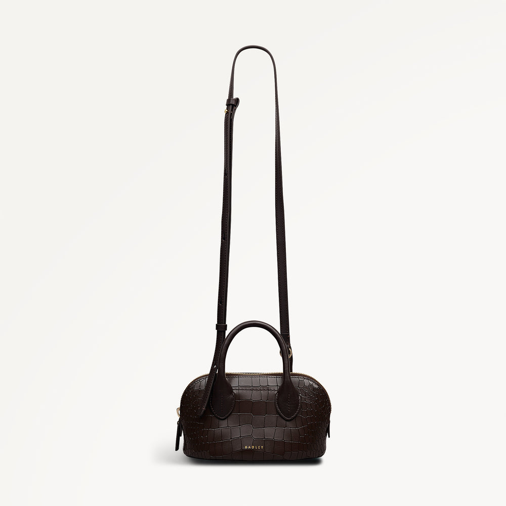 The Muriel Leather Micro Ziptop Grab Bag in Dark Oak - 112298