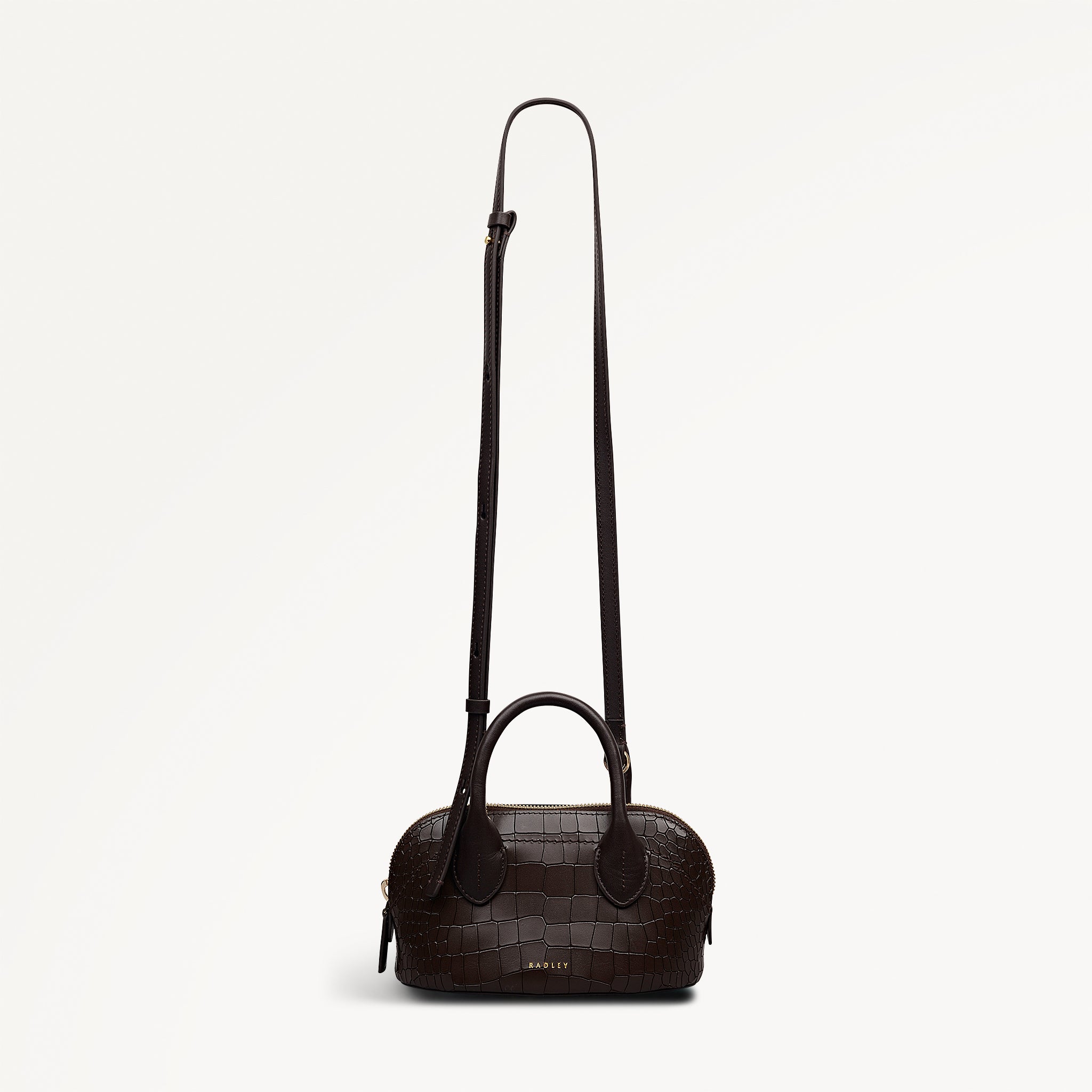 The Muriel Leather Micro Ziptop Grab Bag in Dark Oak - 112298