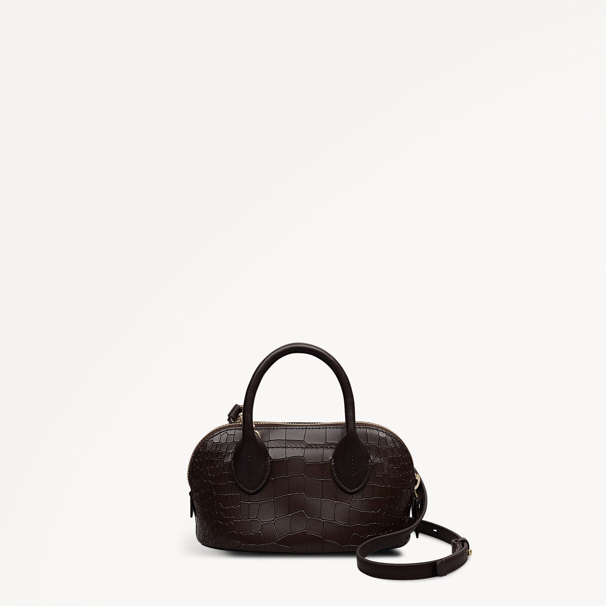 The Muriel Leather Micro Ziptop Grab Bag in Dark Oak - 112298