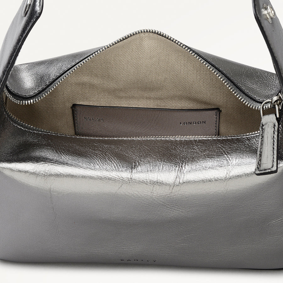 De Beauvoir Leather Small Ziptop Grab Bag in Silver - 112303