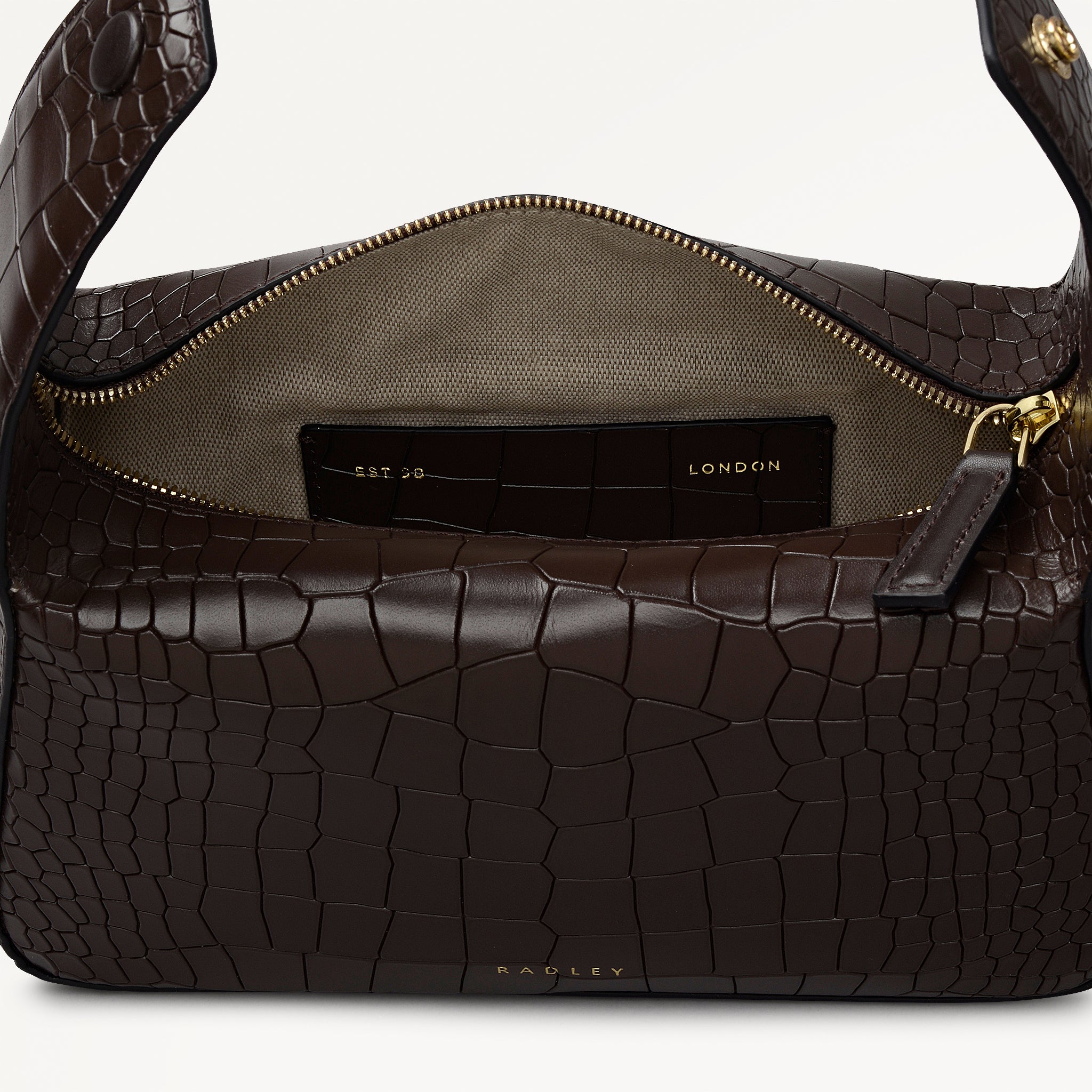 De Beauvoir Leather Small Ziptop Grab Bag in Dark Oak - 112304