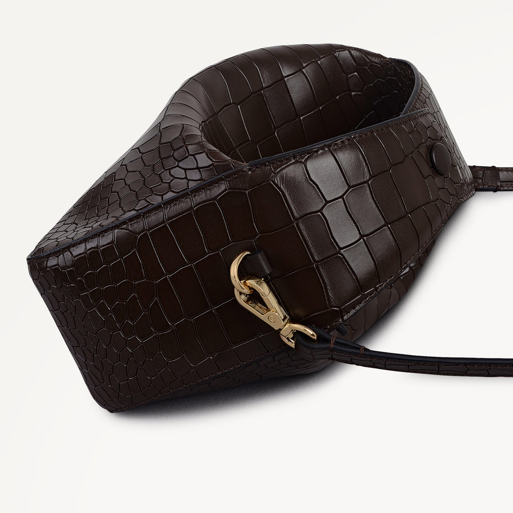 De Beauvoir Leather Small Ziptop Grab Bag in Dark Oak - 112304