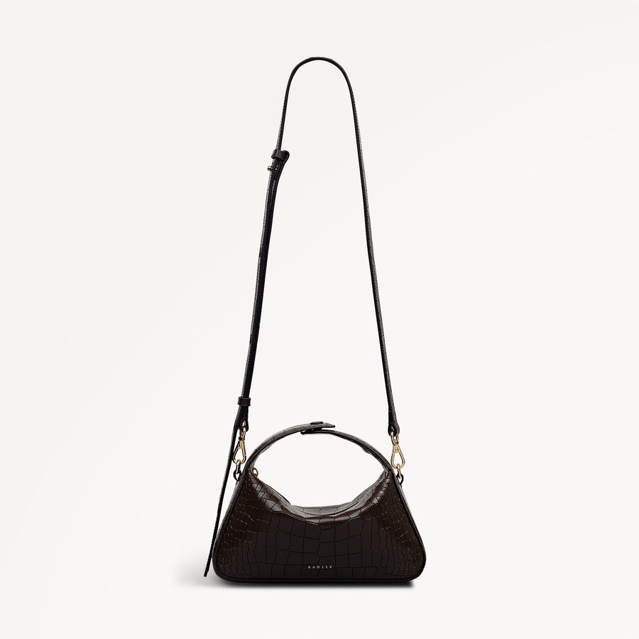 De Beauvoir Leather Small Ziptop Grab Bag in Dark Oak - 112304