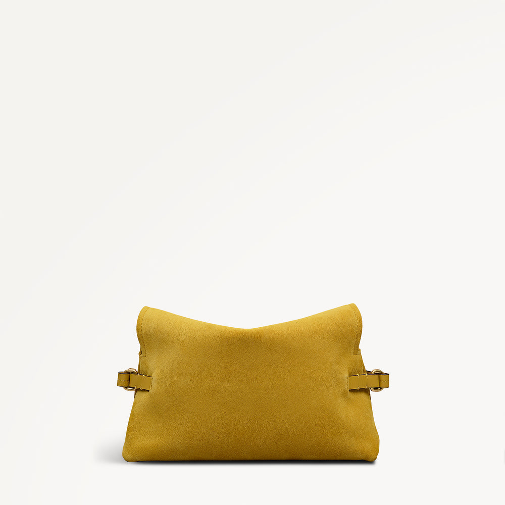Fleet Street Leather Medium Flapover Clutch Bag in Ochre - 112305