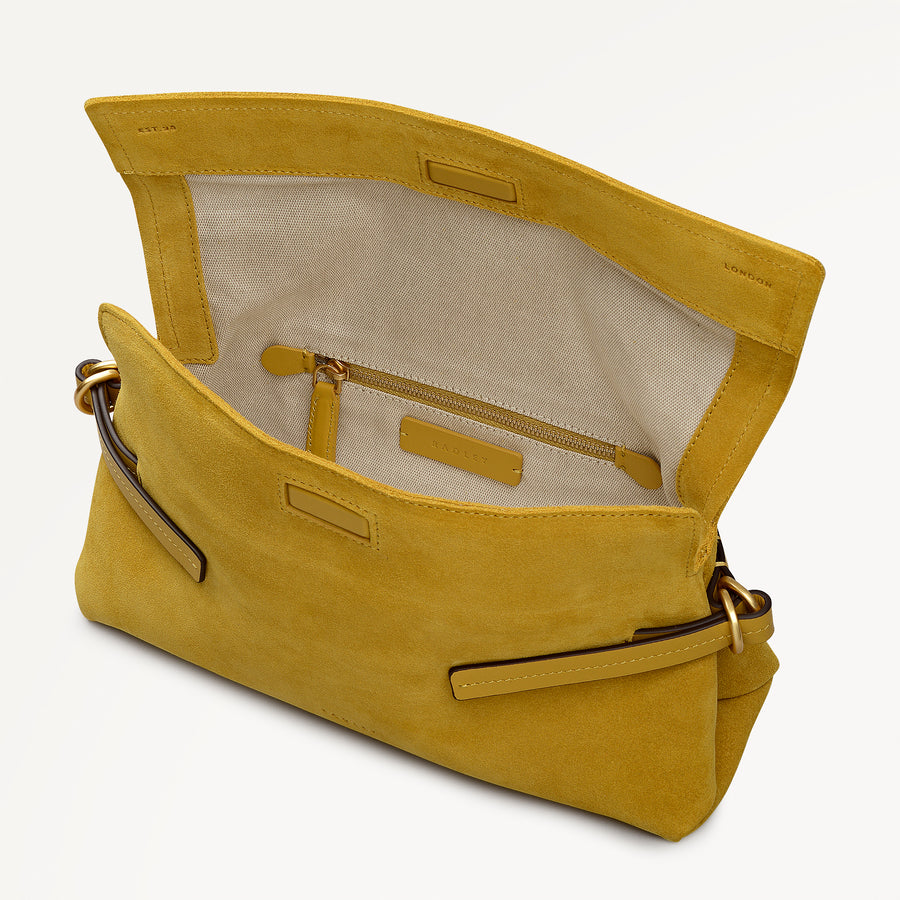 Fleet Street Leather Medium Flapover Clutch Bag in Ochre - 112305