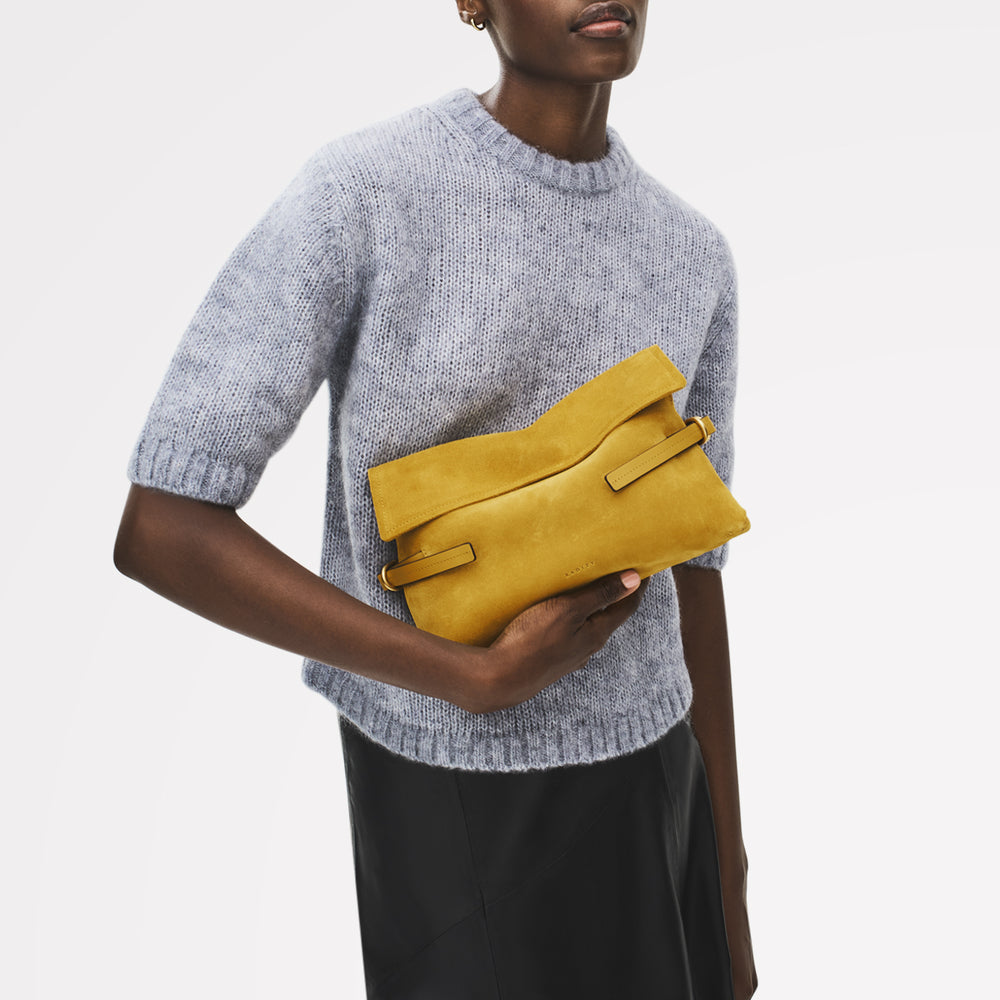 Fleet Street Leather Medium Flapover Clutch Bag in Ochre - 112305