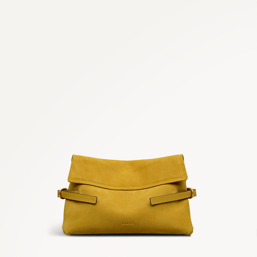 Fleet Street Leather Medium Flapover Clutch Bag in Ochre - 112305