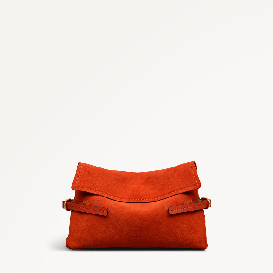 Fleet Street Leather Medium Flapover Clutch Bag in Flame - 112306