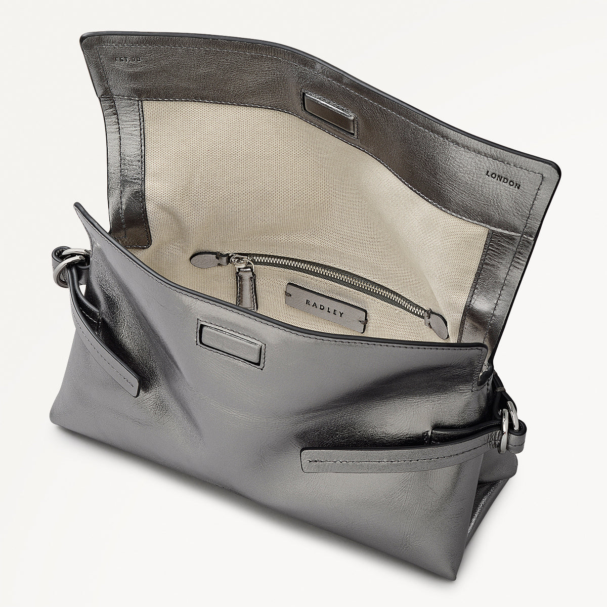 Fleet Street Leather Medium Flapover Clutch Bag in Silver - 112307