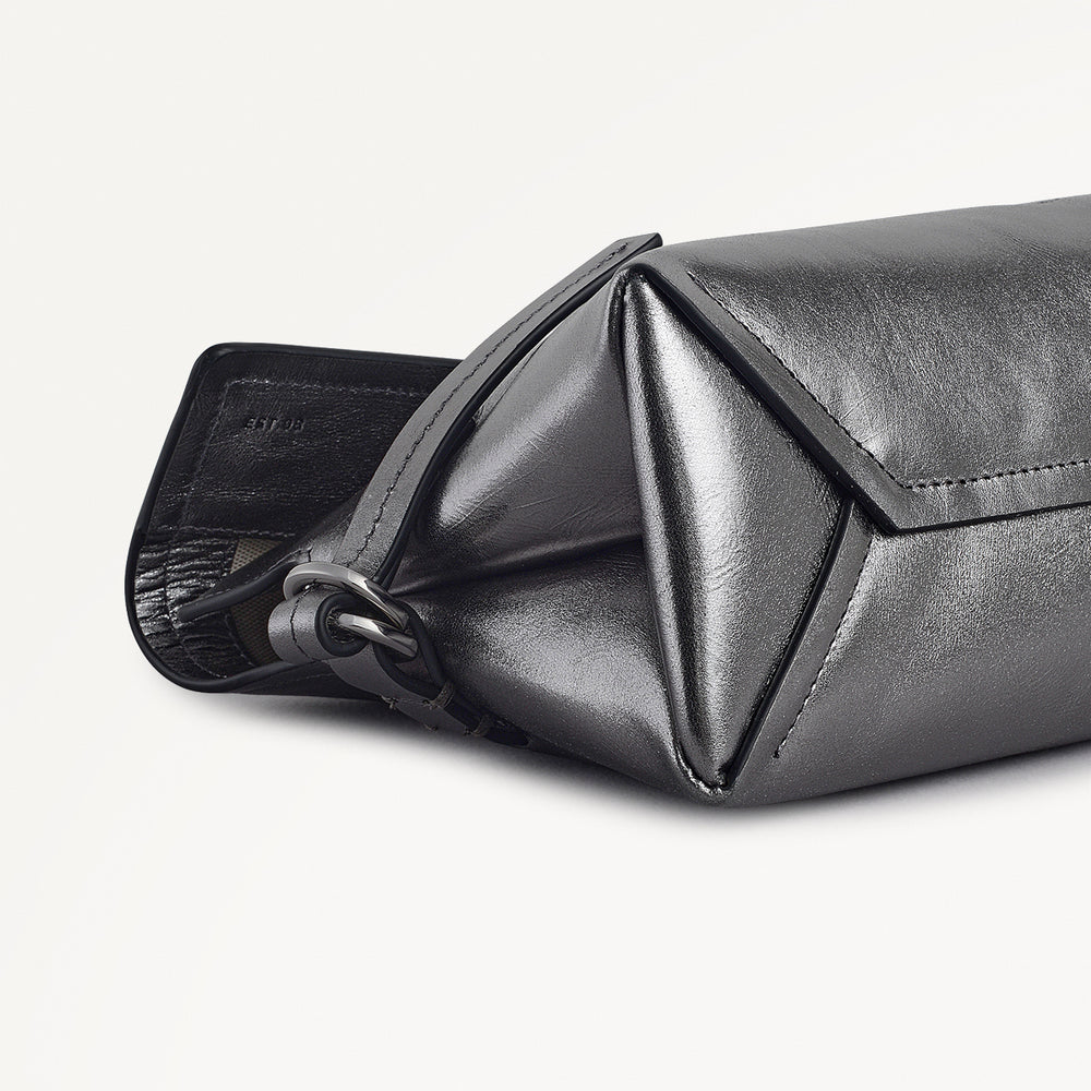 Fleet Street Leather Medium Flapover Clutch Bag in Silver - 112307