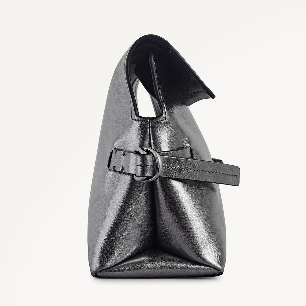 Fleet Street Leather Medium Flapover Clutch Bag in Silver - 112307