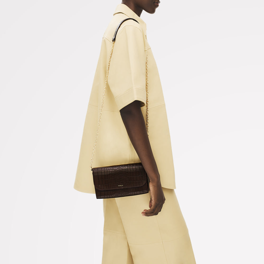 The Rathbone - Faux Croc Small Flapover Cross Body Dark Oak - 112312