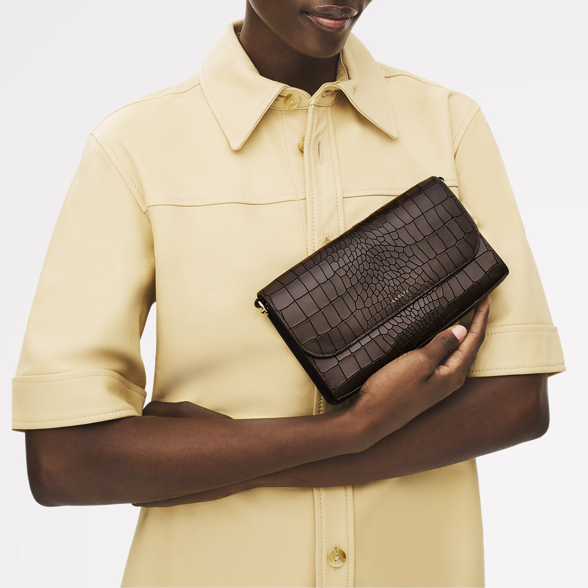 The Rathbone - Faux Croc Micro Flapover Cross Body Dark Oak - 112312
