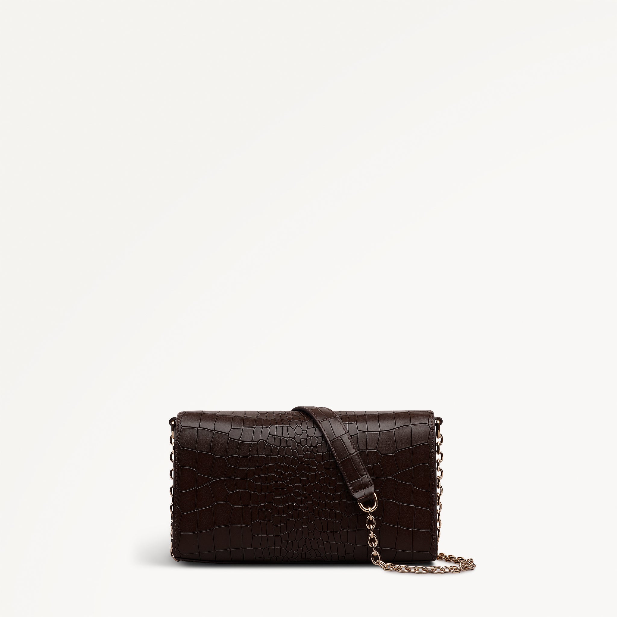 The Rathbone - Faux Croc Small Flapover Cross Body Dark Oak - 112312