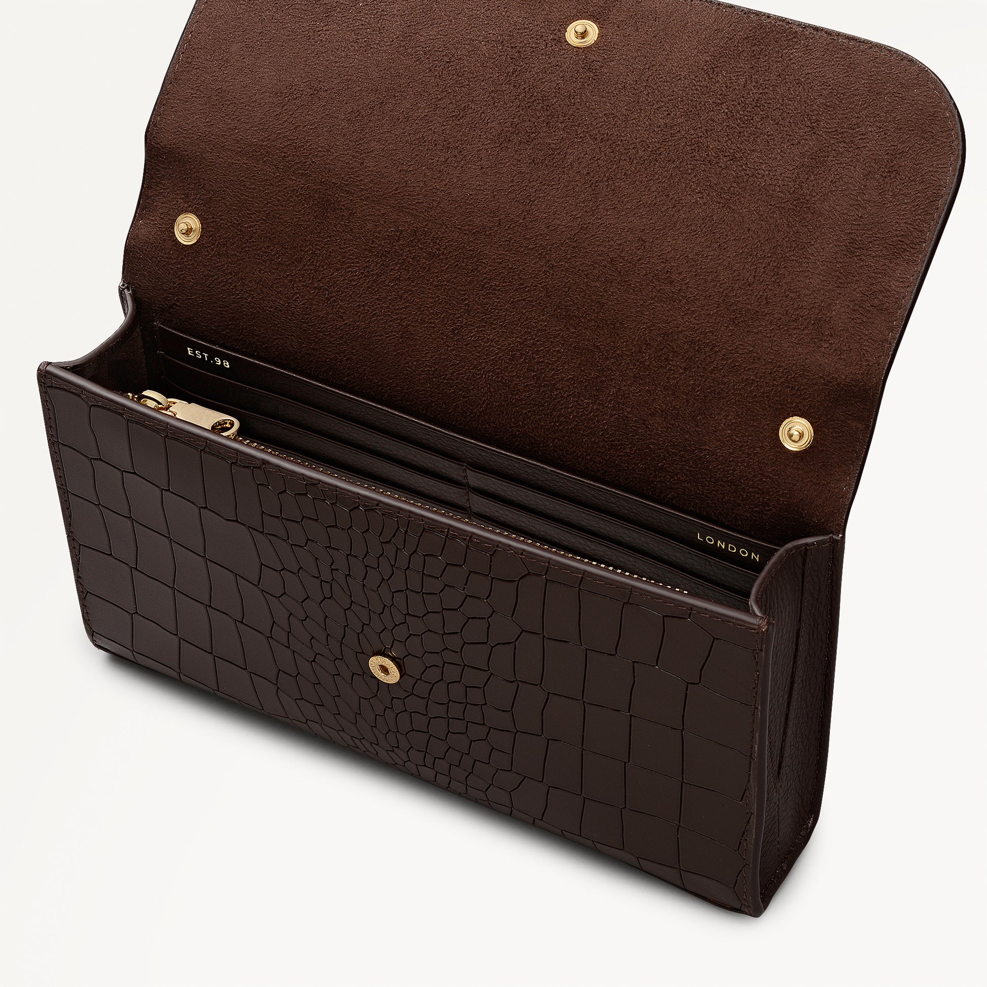 The Rathbone - Faux Croc Micro Flapover Cross Body Dark Oak - 112312