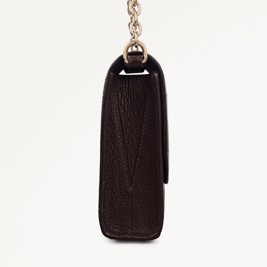 The Rathbone - Faux Croc Micro Flapover Cross Body Dark Oak - 112312