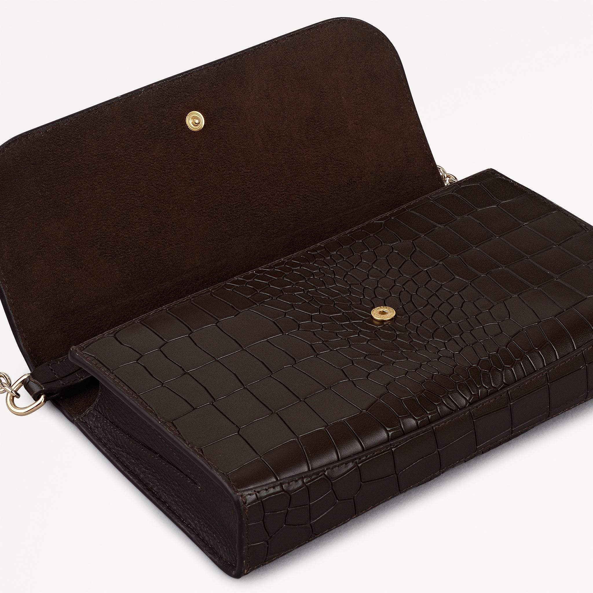 The Rathbone - Faux Croc Small Flapover Cross Body Dark Oak - 112312