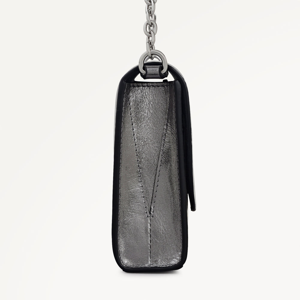 The Rathbone - Metallic Micro Flapover Cross Body Silver - 112313