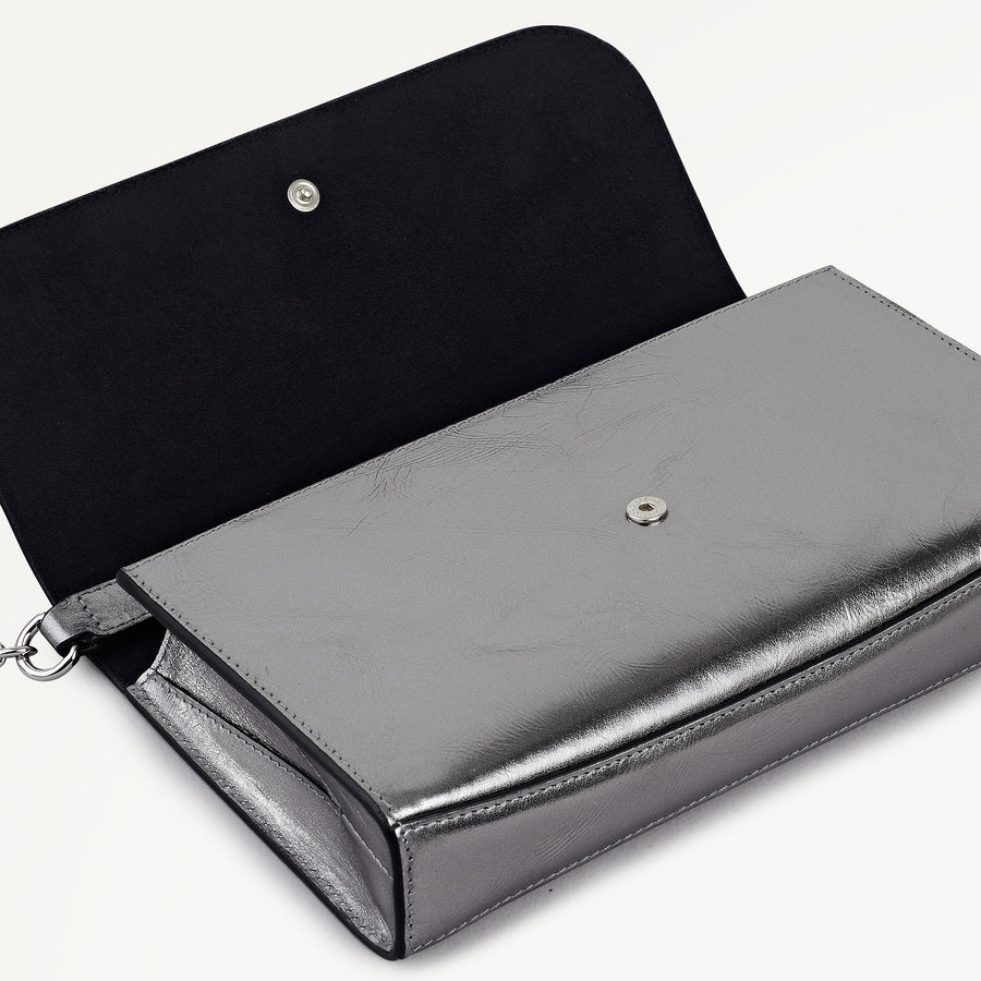 The Rathbone - Metallic Micro Flapover Cross Body Silver - 112313