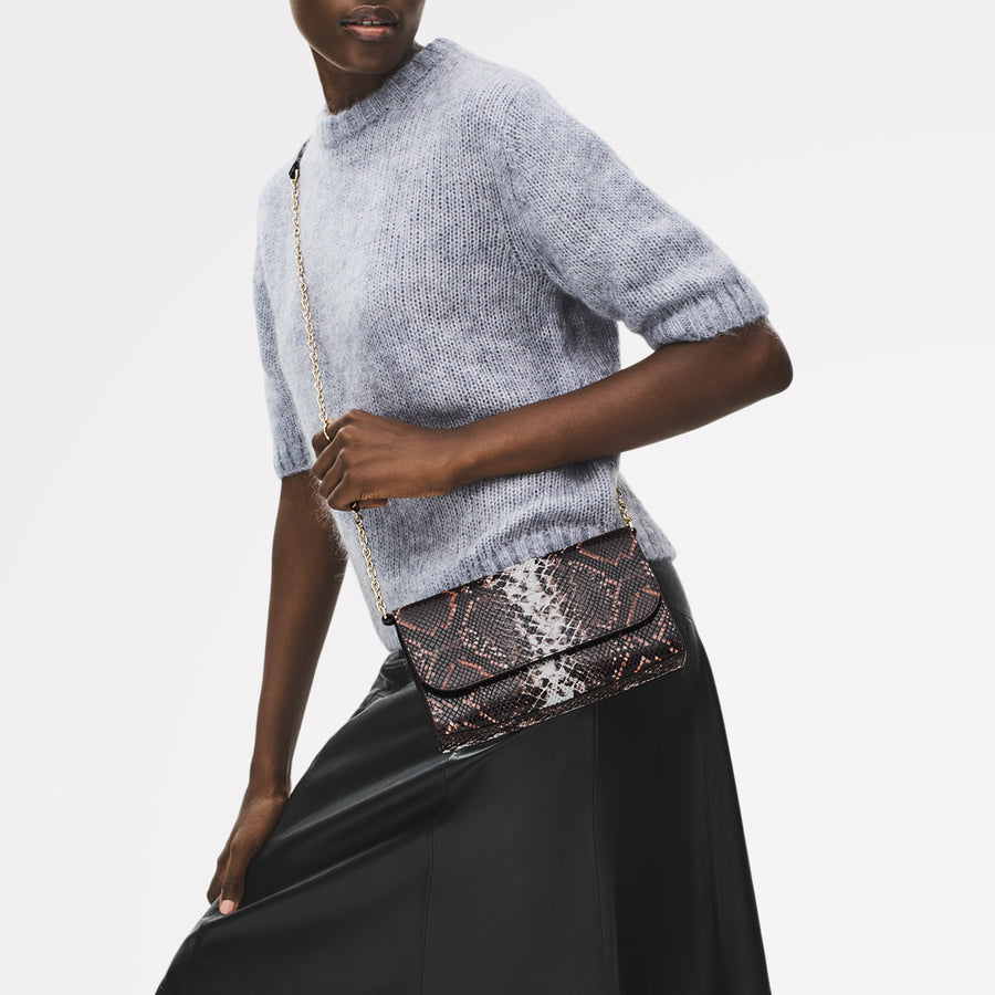 The Rathbone - Faux Snake Micro Flapover Cross Body Carmine - 112314